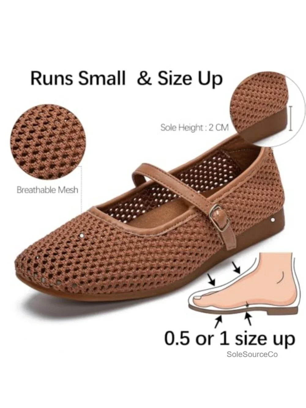 Breathable Mesh Mary Jane Flats Square Toe Arch Support